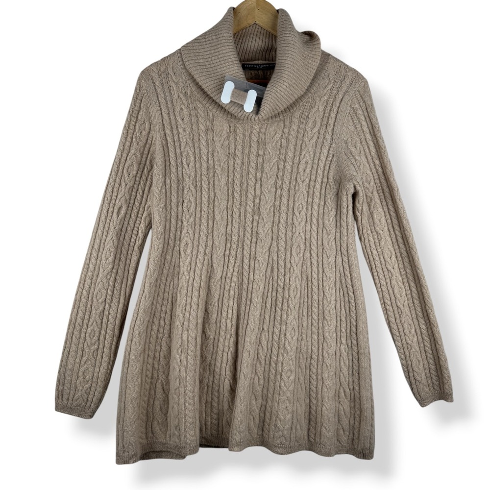 Peruvian Connection Sweater Size Medium Royal‎ Alpaca Cable Knit Cowl Neck Tunic